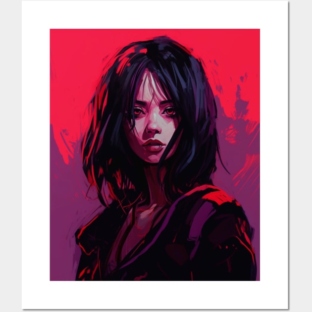 Neop Pink Purple Girl Pop Art Sci Fi Cyber Cyberpunk Posters and